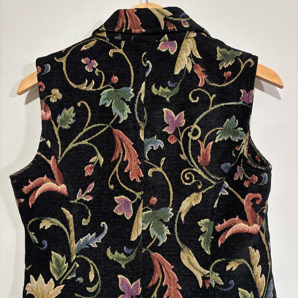 ELCC Vintage Tapestry Vest Size Small Velvet Floral Brocade Black Multicolor - Picture 4 of 7